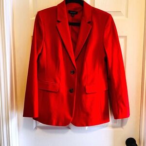Ann Taylor Red Blazer Jacket Women Size 6 Button Front Lapel Collar Ponte